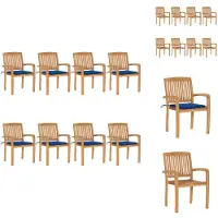 vidaXL Stapelbare Gartenstühle mit Kissen 8 Stk. Massivholz Teak - Gartenstühle