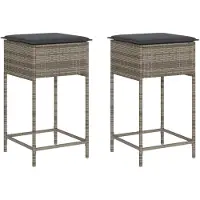 Syfax Garten-Barhocker mit Kissen 2 Stk. Grau Poly Rattan