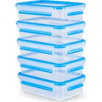 EMSA Clip & Close Frischhaltedosen 5-teiliges Set 0,8L N10307, Set, Rechteckig, 0,8 l, Blau, Transparent, Polypropylen (PP), Thermoplastisches Elastomer (TPE), Deutschland
