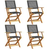 Syfax Gartenstühle 4 Stk. Klappbar Schwarz Poly Rattan & Massivholz