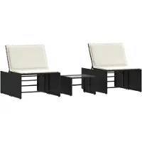 Syfax Modulare Sonnenliegen 2 Stk. mit Tisch Schwarz Poly Rattan