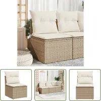 The Living Store Gartensofa ohne Armlehnen mit Kissen Beige Poly Rattan