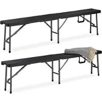 Relaxdays Bierbank 2er Set, faltbare Partybank für Terrasse & Garten, Kunststoff, Campingbank, 43x179x24,5 cm, schwarz