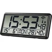 Hama Funkwanduhr "Funkwandhuhr Wanduhr Jumbo DFC Digital extragroße Anzeige", schwarz, Funkuhr, Wanduhren, Funkwanduhr, Kalender Temperatur