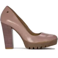 MACIEJKA Pumps aus Naturleder mit Blockabsatz und gezacktem Plateau in dreckigem Rosa