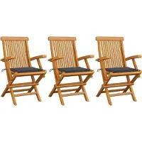 Syfax Klappstühle mit Anthrazit Kissen 3 Stk. Massivholz Teak