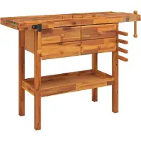 Syfax Werkbank mit Schubladen Schraubstöcken 124x52x83 cm Akazienholz