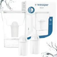 Wessper D3 Slim AquaClassic Wasserfilterkanne 2,7 L Weiß – inkl. 3 AquaClassic Filterkartuschen