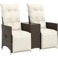 Syfax Gartensofa 2-Sitzer Verstellbar mit Tisch Braun Poly Rattan