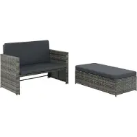 Syfax 2-tlg. Garten-Lounge-Set mit Auflagen Poly Rattan Grau