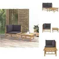 vidaXL 2-tlg. Garten-Lounge-Set mit Dunkelgrauen Kissen Bambus - Gartensofaelemente