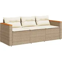 Syfax Gartensofa mit Kissen 3-Sitzer Beige Poly Rattan