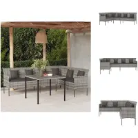vidaXL Gartensofa in L-Form mit Kissen Grau Poly Rattan - Gartensofas