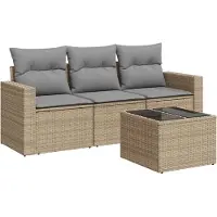 Syfax 4-tlg. Garten-Sofagarnitur mit Kissen Beige Poly Rattan