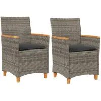 Syfax Gartenstühle mit Kissen 2 Stk. Grau Poly Rattan Massivholz