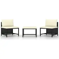Syfax 3-tlg. Garten-Sofagarnitur mit Auflagen Schwarz Poly Rattan
