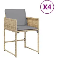 Syfax Gartenstühle mit Kissen 4 Stk. Beigemischung Poly Rattan