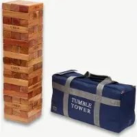 Ubergames Stapelturmspiel aus Hartholz - 16 KG - Wackelturm Lackiert - bis zu 120+ cm hoch - ECO India - In Luxus-Tragetasche