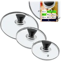 Kadax Topfdeckel "Taranto", hitzebeständiger Deckel-set aus Glas mit griff, drei Größen (16+18+20 cm)