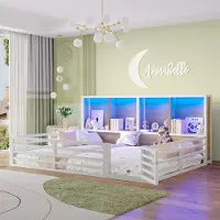MODFU Zaunbett mit Matratze 140x200 Kinderbett Bodenbett mit Staufach im Bettseite,Jugendbett mit Lattenrost und Brüstung,weiß
