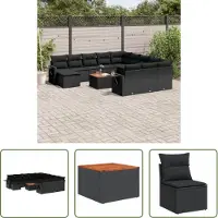 The Living Store 13-tlg. Garten-Sofagarnitur mit Kissen Schwarz Poly Rattan