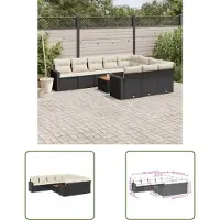The Living Store 11-tlg. Garten-Sofagarnitur mit Kissen Schwarz Poly Rattan
