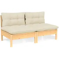 Syfax 2-Sitzer-Gartensofa mit Creme Kissen Massivholz Kiefer