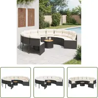 The Living Store Gartensofa mit Tisch und Kissen Rund Schwarz Poly-Rattan