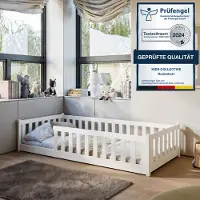 KIDS Collection Kinderbett Bodenbett mit Matratze, Rausfallschutz & Lattenrost in weiß Mädchen Jungen Bett Jugendbett Einzelbett 90x200 cm von 4. bis 18. Lebensjahr