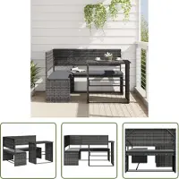 The Living Store Gartensofa in L-Form mit Tisch und Kissen Grau Poly Rattan