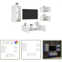 The Living Store 4-tlg. TV-Wohnwand mit LED-Leuchten Weiß