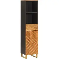 Syfax Badschrank Braun und Schwarz 38x33,5x160 cm Massivholz Mango