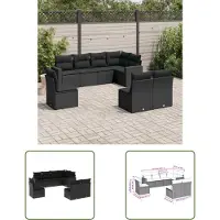 The Living Store 8-tlg. Garten-Sofagarnitur mit Kissen Schwarz Poly Rattan