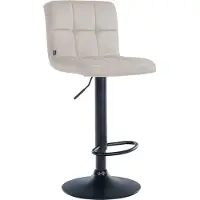 CLP Barhocker höhenverstellbar mit Lehne Peru, Barstuhl gepolstert Samtbezug, Tresenstuhl mit Metallgestell drehbar, Farbe: creme, Gestellfarbe: schwarz