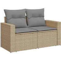 vidaXL Gartensofa mit Kissen 2-Sitzer Beige Poly Rattan
