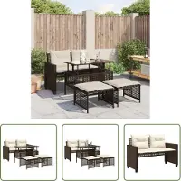 The Living Store 4-tlg. Garten-Sofagarnitur mit Kissen Braun Poly Rattan Glas