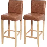 Mendler 2er-Set Barhocker HWC-C33, Barstuhl Tresenhocker, Holz WildKunstleder, helle Beine, Stoff/Textil