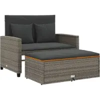 Syfax Gartensofa mit Kissen 2-Sitzer Grau Poly Rattan & Akazienholz