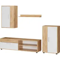 Vicco Wohnwand Berno Goldkraft Eiche/Weiß 4-teiliges Set, Model 54383