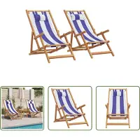 The Living Store Strandstühle 2 Stk. Klappbar Blau Weiß Stoff und Massivholz