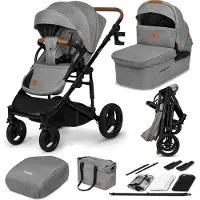 Lionelo Kinderwagen 2in1 Mari Tour bis 22 kg, Räder: Off-Road Typ, 3D-Panoramalüftung, Steuertasten mit Memory-Funktion, Babytragefunktion - Grau