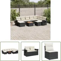 The Living Store 10-tlg. Garten-Sofagarnitur mit Kissen Schwarz Poly Rattan