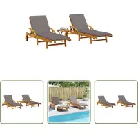 The Living Store Sonnenliegen 2 Stk. mit Tisch Massivholz Akazie