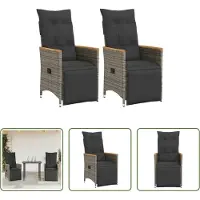 The Living Store Gartensessel mit Kissen 2 Stk. Verstellbar Grau Poly Rattan