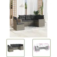 The Living Store 5-tlg. Garten-Sofagarnitur mit Kissen Grau Poly Rattan