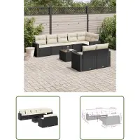 The Living Store 9-tlg. Garten-Sofagarnitur mit Kissen Schwarz Poly Rattan