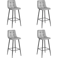 Leobert Valora ARCETO Hocker - Silbergrauer Samt & Schwarze Beine x4 | Elegantes, modernes Hockerset