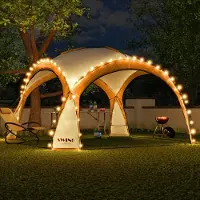 Swing&Harmonie LED Event Pavillon XXL DomeShelter 450cm Garten inkl. Solarmodul Designer Gartenzelt Camping Partyzelt mit Beleuchtung - orange
