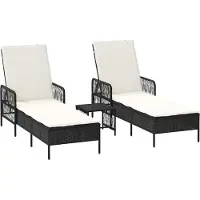 Syfax Sonnenliege 3 stk. Poly-Rattan Schwarz und Cremeweiß