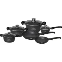 Cheffinger cofi1453 10-Teilig Kochgeschirr-Set Topf Induktion Alu Guss Pfanne Topfset Kochtopfset Marmor Schwarz